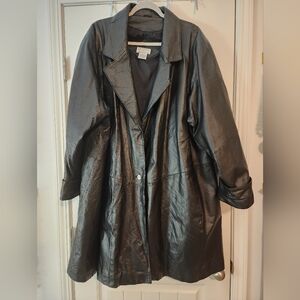 Venezia Black Leather Long Heavy Coat Jacket 3X-4X Mobwife Grunge Goth